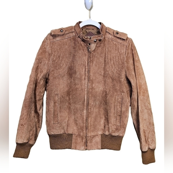 COPY - Montgomery Ward vintage bomber jacket.  Brown leather small - Picture 1 of 6